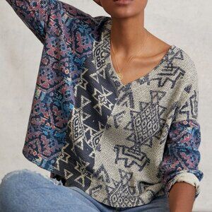 Pilcro Anthropologie Aztec Print V-Neck Pullover Moira Ikat Thermal Size XL